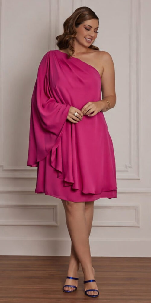 Vestido Plus Size Ombro Só com Capa Midi