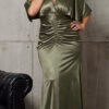 Vestido Plus Size Cetim Drapeado de Festa