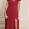 Vestido Plus Size Crepe Mangas Babado de Festa