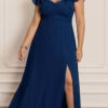 Vestido Plus Size Crepe Mangas Babado de Festa
