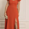 Vestido Plus Size Crepe Mangas Babado de Festa