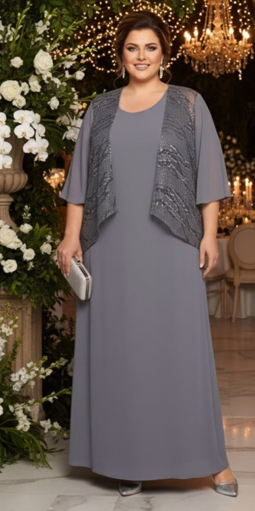 Vestido Festa Cardigã Renda Paetizada Plus Size