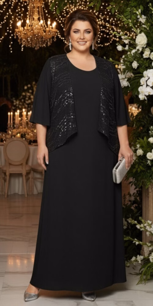 Vestido Festa Cardigã Renda Paetizada Plus Size