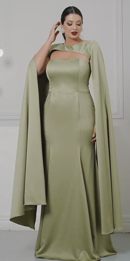 Vestido Festa Cetim Capa Removível Plus Size