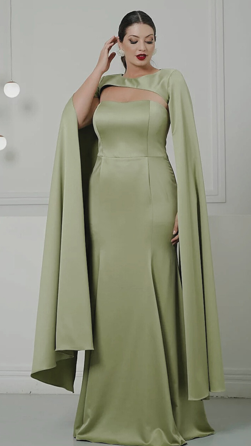 Vestido Festa Cetim Capa Removível Plus Size