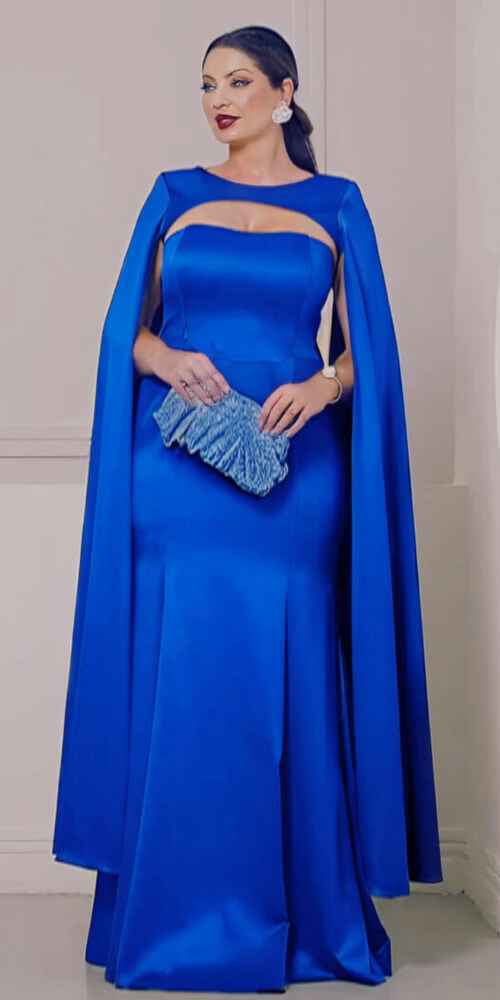 Vestido Festa Cetim Capa Removível Plus Size