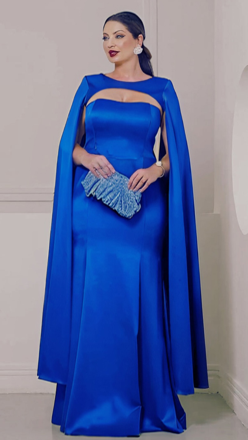 Vestido Festa Cetim Capa Removível Plus Size