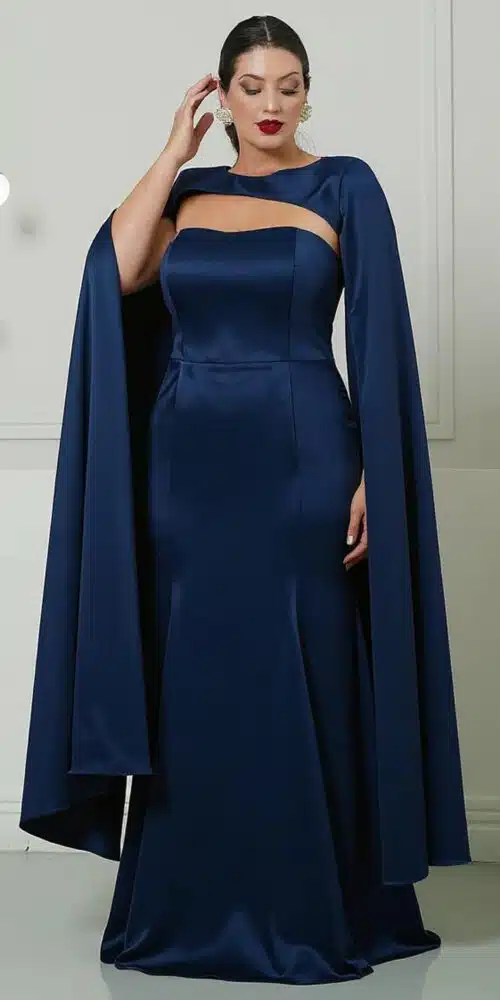 Vestido Festa Cetim Capa Removível Plus Size