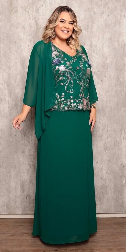 Vestido Festa Detalhe Renda com Cardigã Plus Size