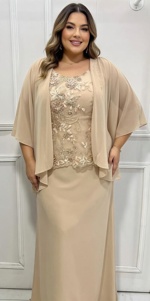Vestido Festa Detalhe Renda com Cardigã Plus Size