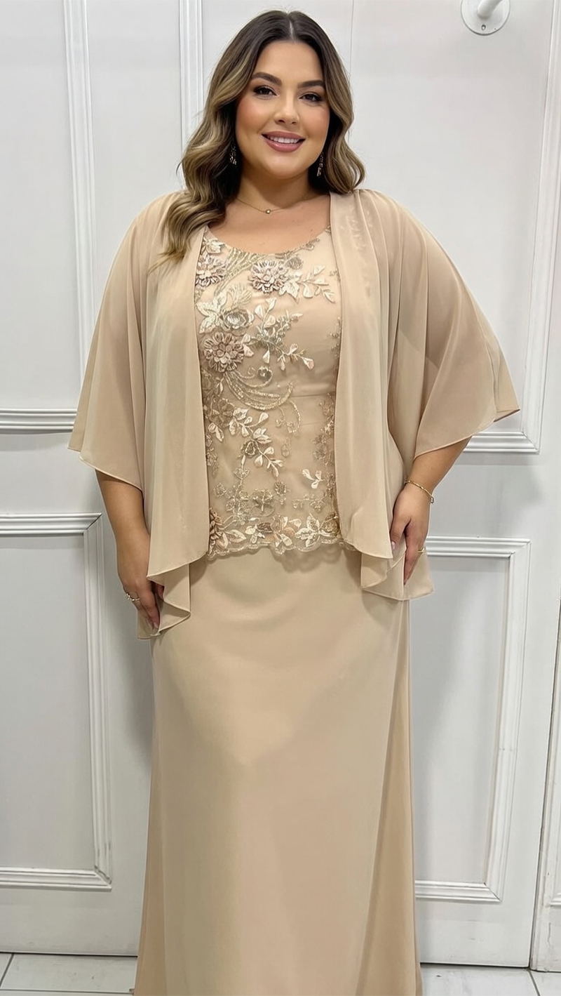 Vestido Festa Detalhe Renda com Cardigã Plus Size
