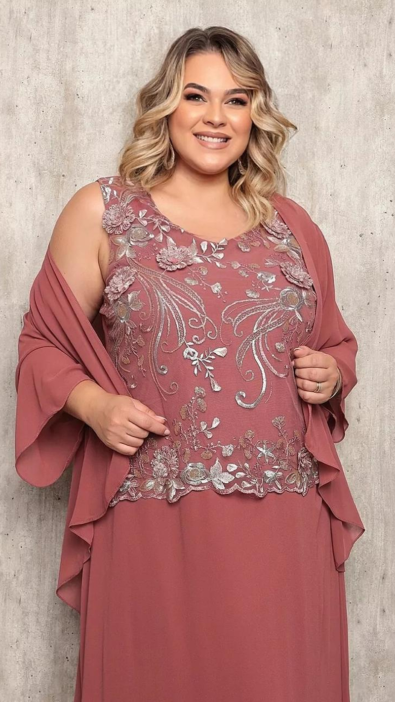 Vestido Festa Detalhe Renda com Cardigã Plus Size