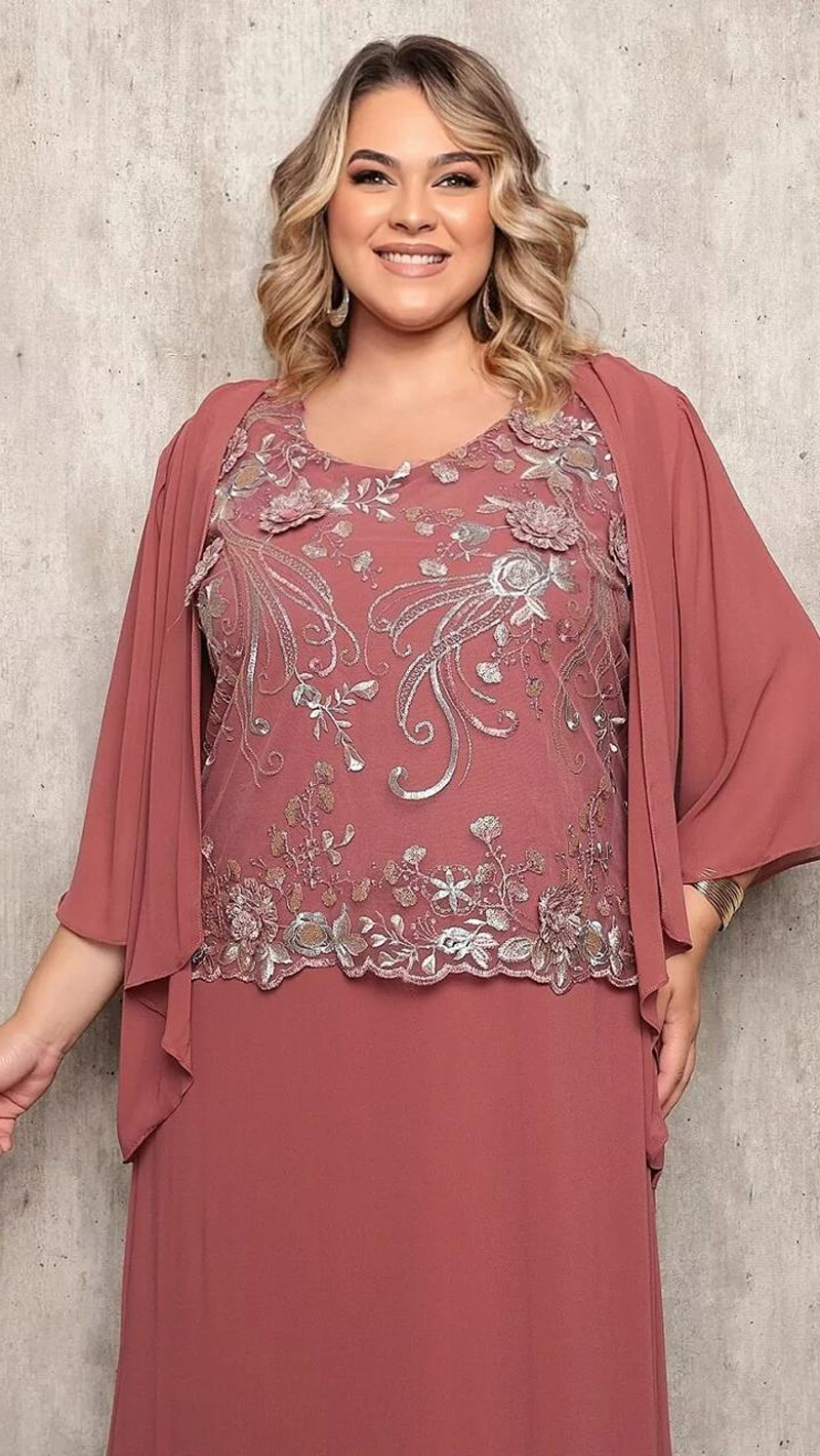 Vestido Festa Detalhe Renda com Cardigã Plus Size