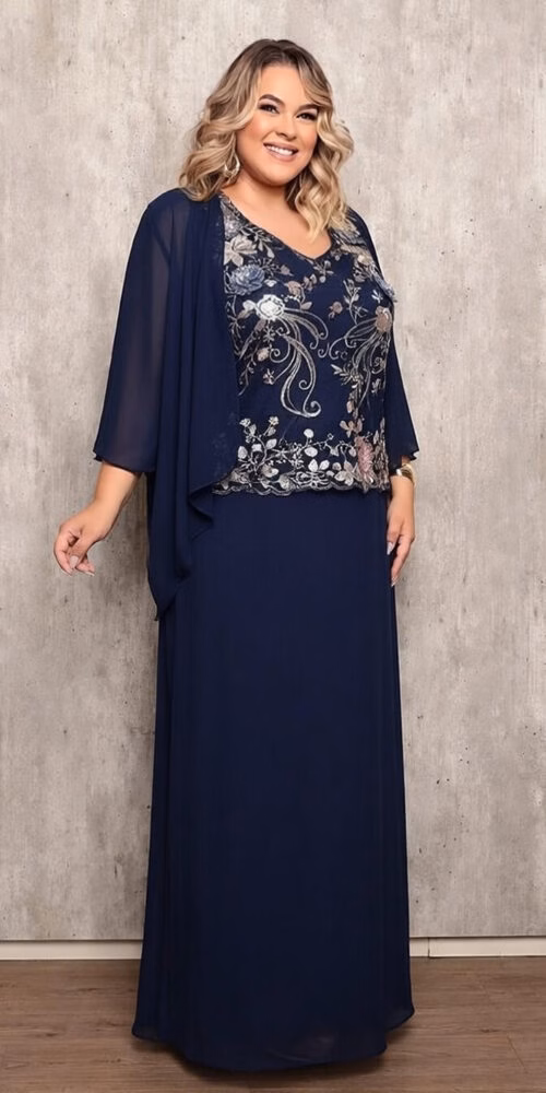 Vestido Festa Detalhe Renda com Cardigã Plus Size