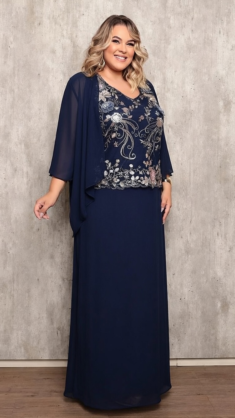 Vestido Festa Detalhe Renda com Cardigã Plus Size