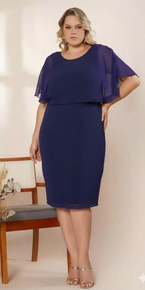 Vestido Festa Plus Size Blusê Midi