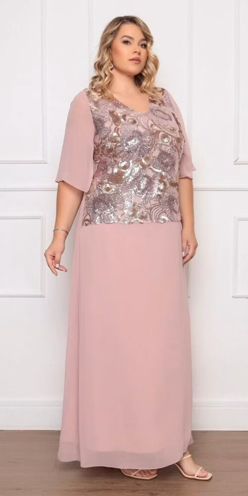 Vestido de Festa Renda Bordada Plus Size