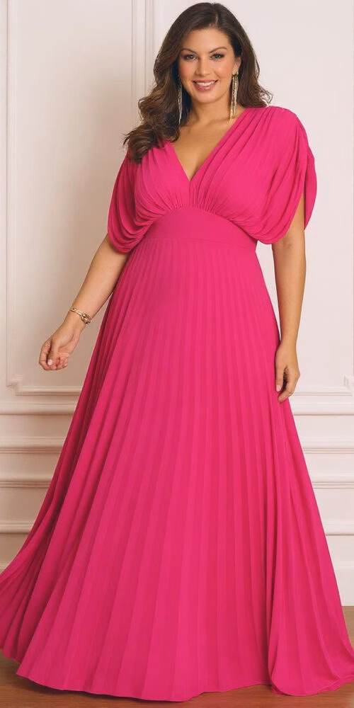 Vestido Festa Raglã Plissado Plus Size
