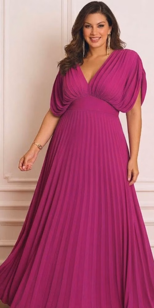 Vestido Festa Raglã Plissado Plus Size