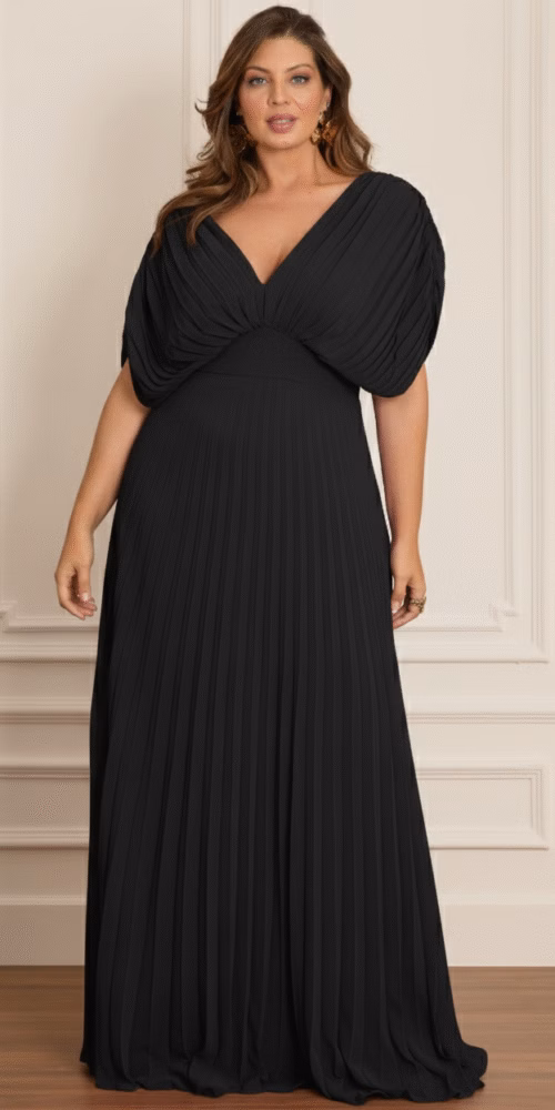 Vestido de Festa Plissado manga raglã