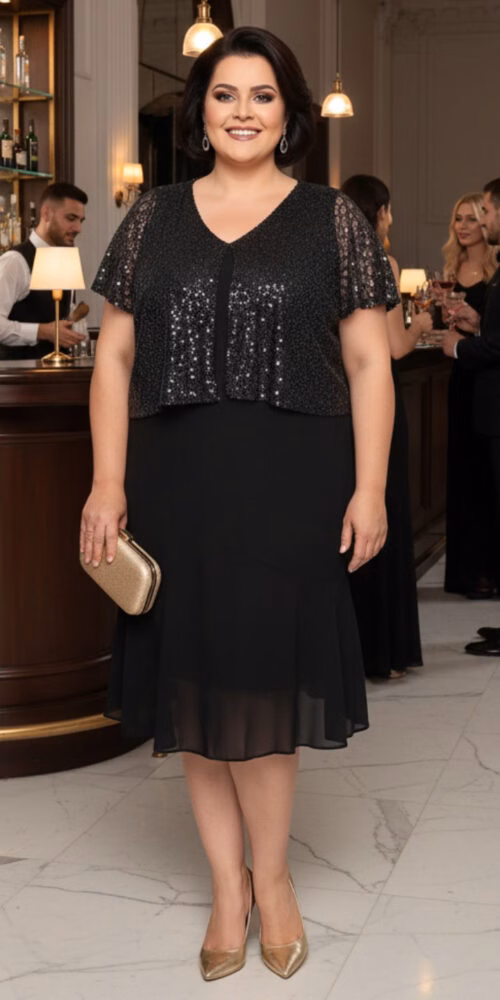 Vestido Midi Bolero em Paetês Plus Size