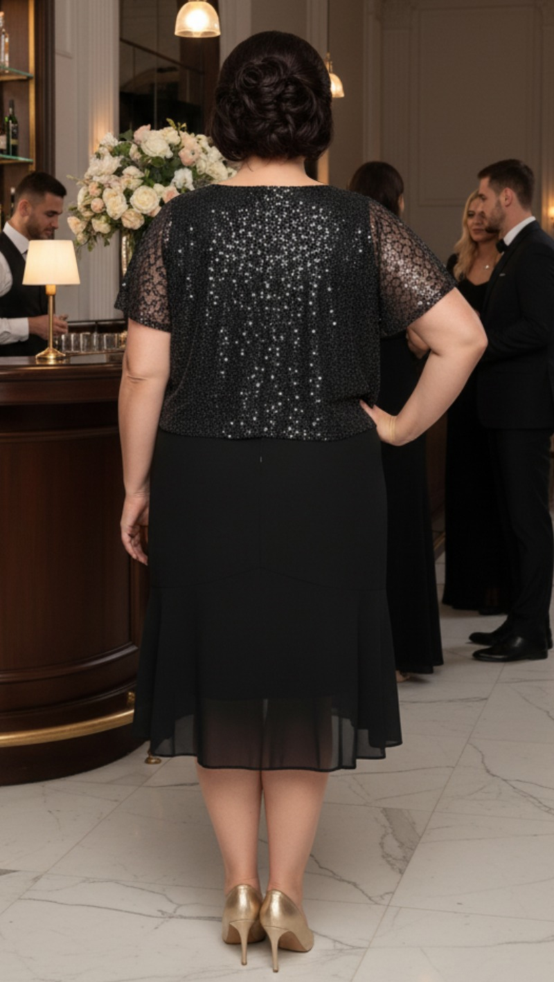 Vestido Midi Bolero em Paetês Plus Size