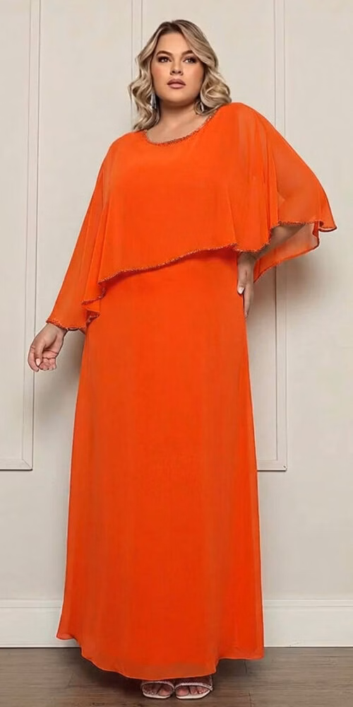 Vestido Festa com Capa Bordada à Mão Plus Size