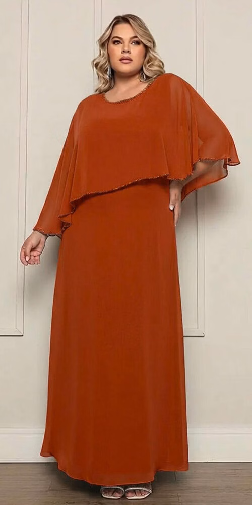 Vestido Festa com Capa Bordada à Mão Plus Size