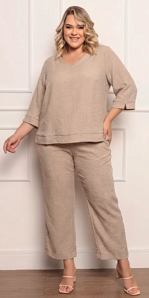 Conjunto 2 peças em Poli Linho Plus Size