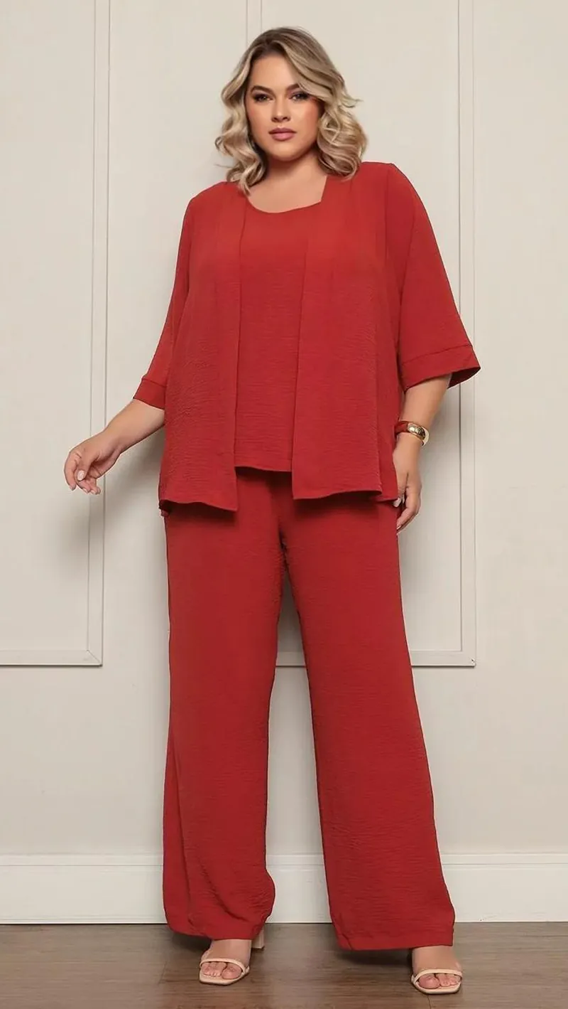Conjunto 3 Peças Crepe Duna Plus Size
