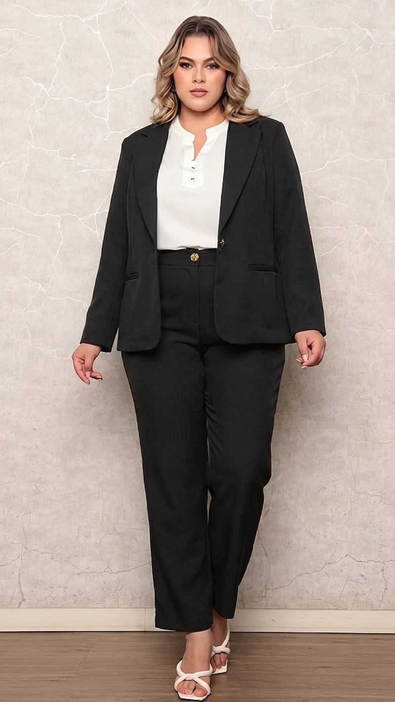Conjunto em Alfaiataria Tecido Jacquard Plus Size