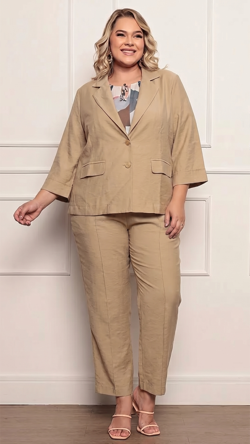 Conjunto em Alfaiataria Tecido Marrant Plus Size