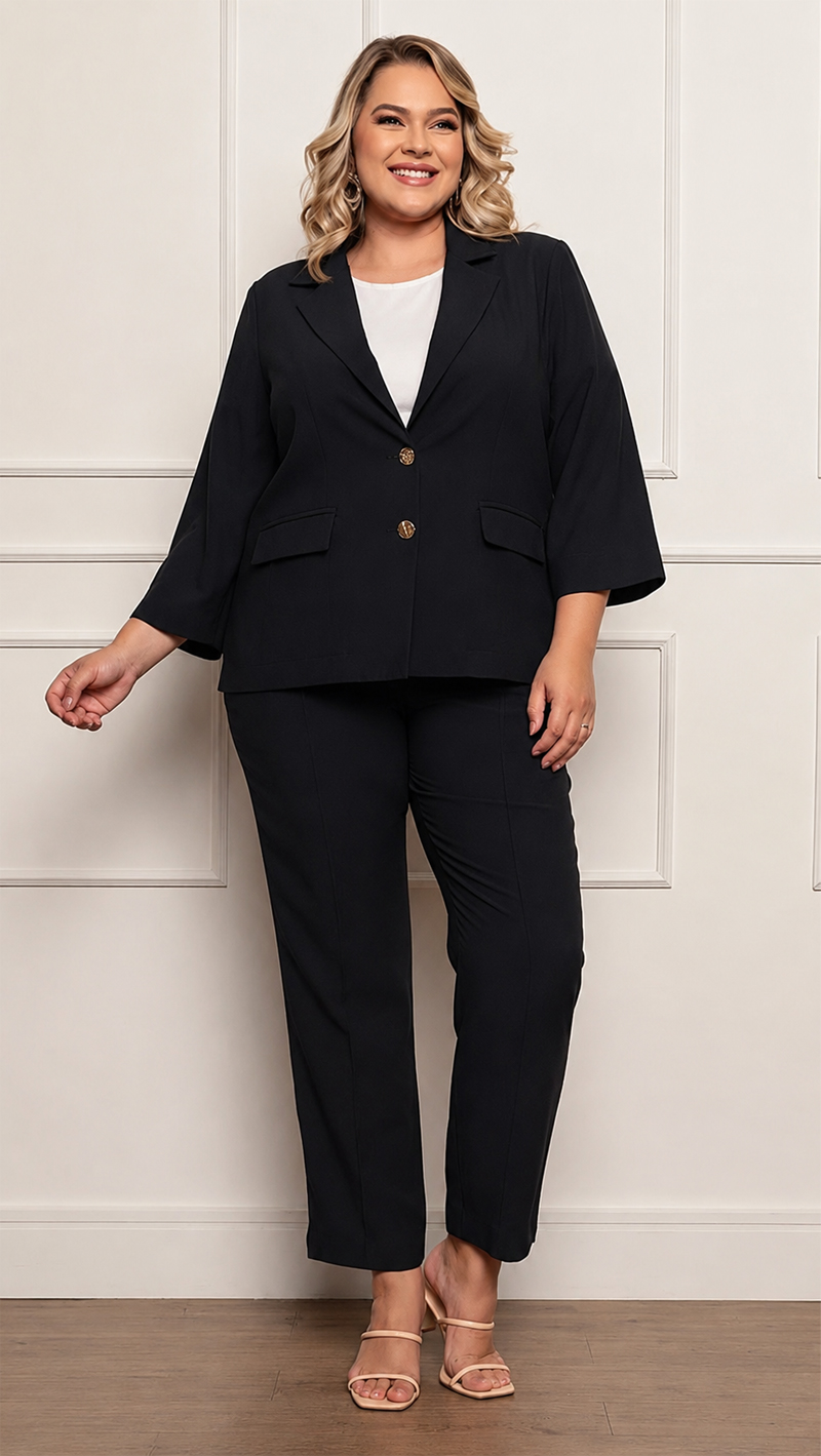 Conjunto em Alfaiataria Tecido Marrant Plus Size