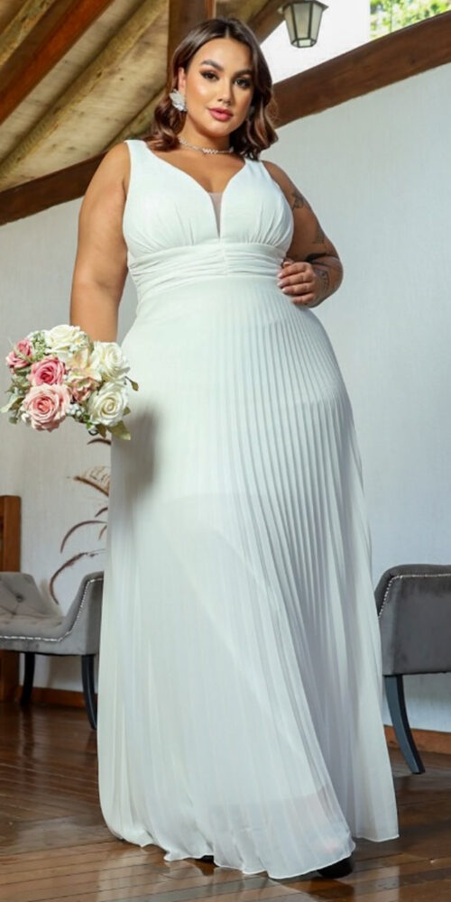 Vestido de Festa Regata Plissado Plus Size