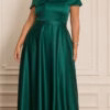 Vestido Festa Cetim com Bolsos Plus Size
