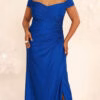 Vestido Festa Ombro a Ombro Drapeado Plus Size