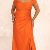 Vestido Festa Ombro a Ombro Drapeado Plus Size