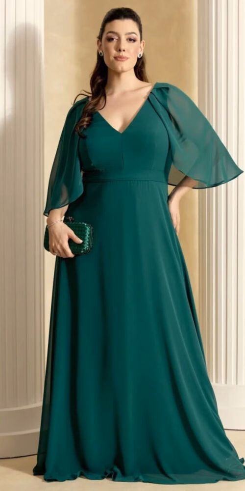 Vestido Madrinhas com Capa Drapeada Plus Size