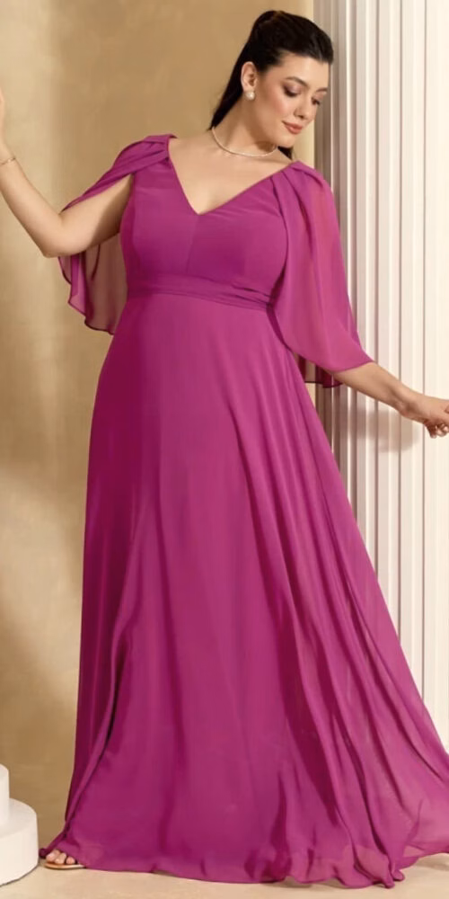Vestido Madrinhas com Capa Drapeada Plus Size