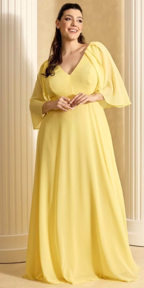 Vestido Madrinhas com Capa Drapeada Plus Size