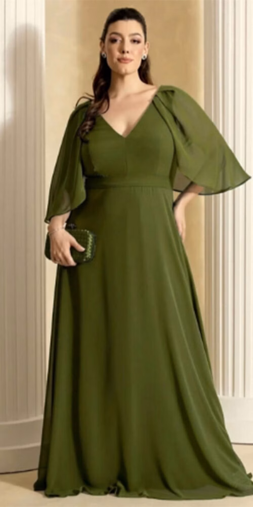 Vestido Madrinhas com Capa Drapeada Plus Size