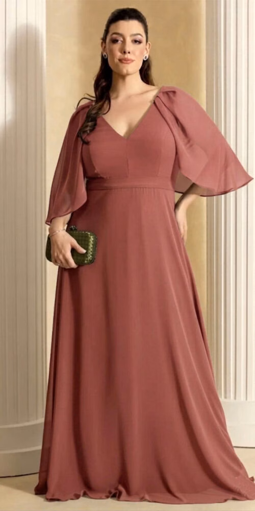 Vestido Madrinhas com Capa Drapeada Plus Size