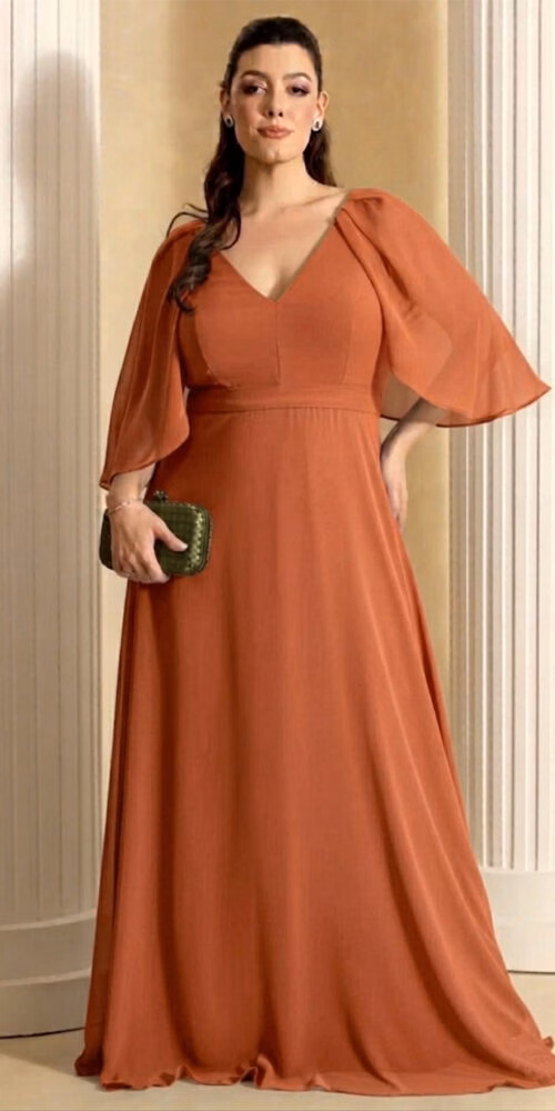 Vestido Madrinhas com Capa Drapeada Plus Size