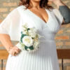 Vestido Curto Noiva Plissado Plus Size