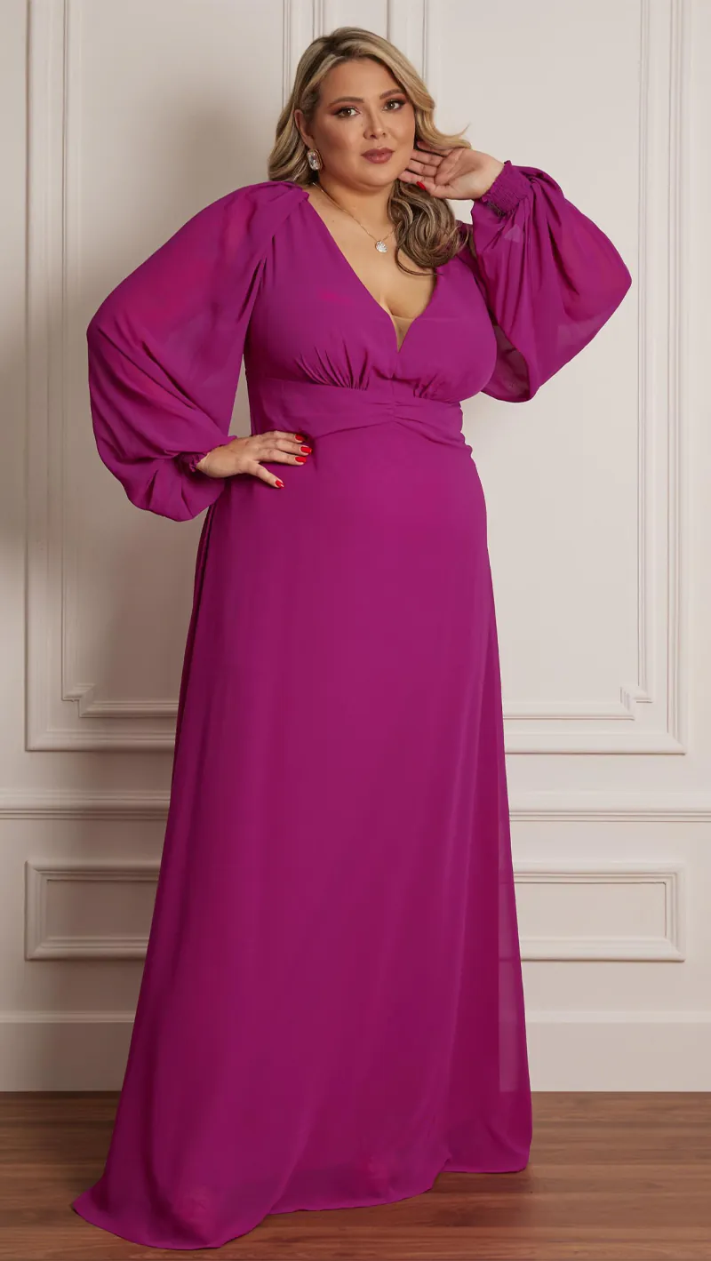 Vestido Longo Festa Manga Longa Plus Size