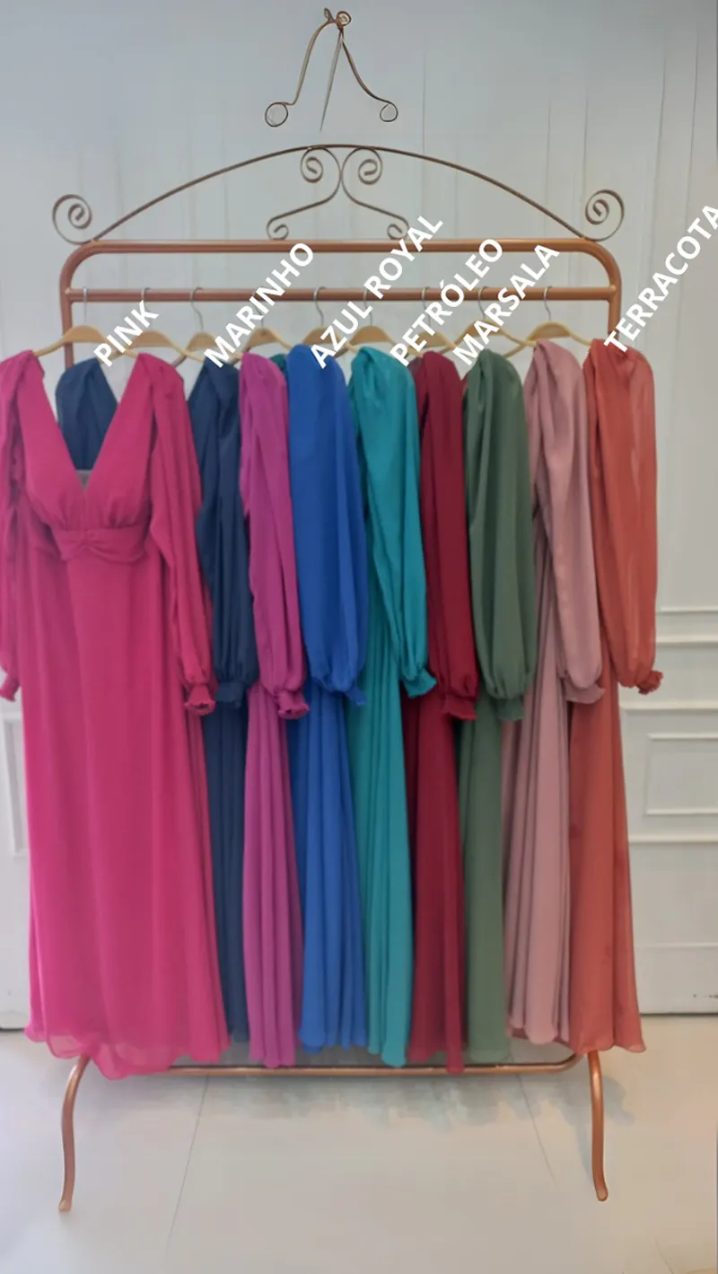 Vestido Longo Festa Manga Longa Plus Size