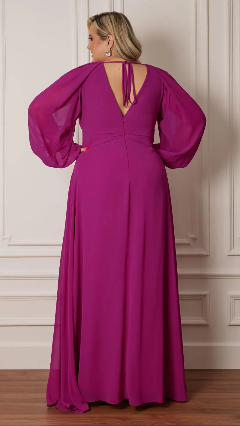 Vestido Longo Festa Manga Longa Plus Size