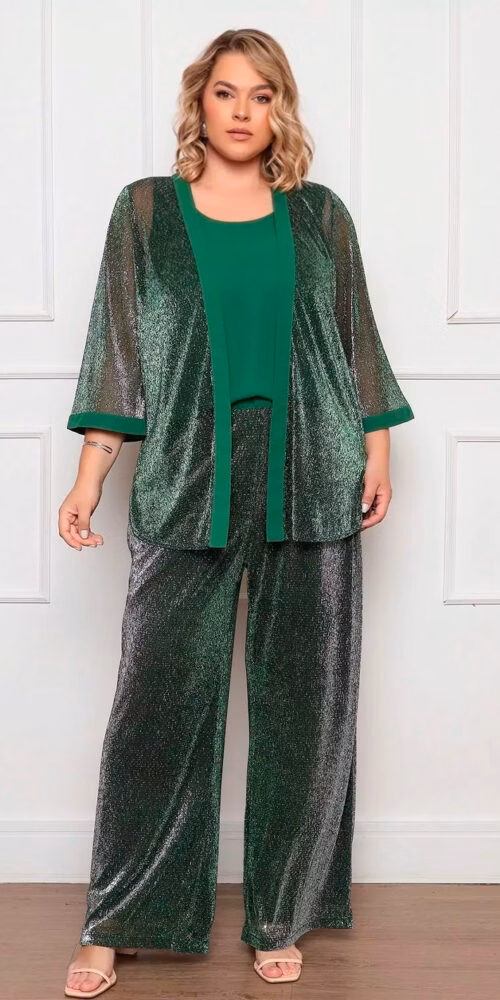 Conjunto Festa 3 peças em Lurex Plus Size