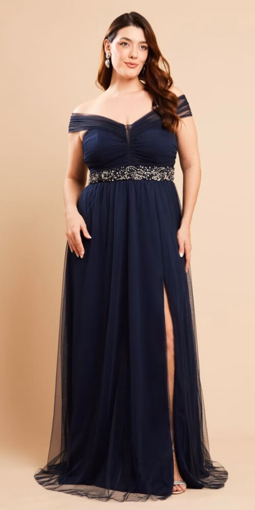 Vestido de Festa Tule Bordado Plus Size