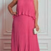 Vestido Festa Longo Plissado Plus Size